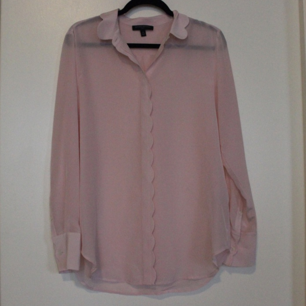 Banana Republic Silk Pink Scallop Shirt